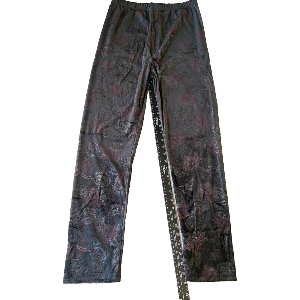 Avenue Pants Womens L/XL Soft Stretch Comfy Black Floral Whimsigoth Pull On